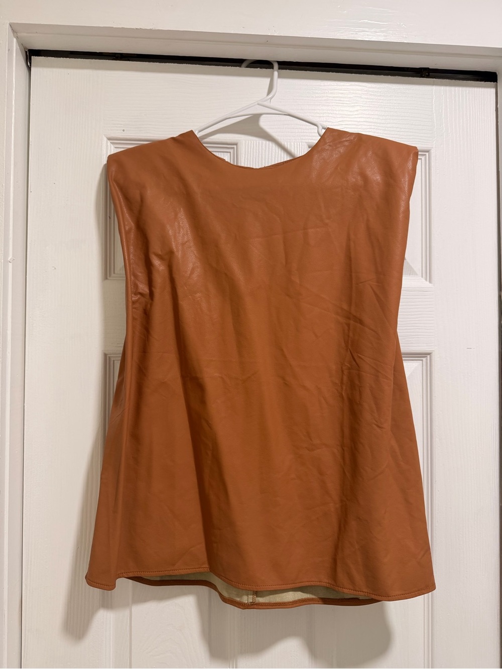 Sleek Faux-Leather Sleeveless Tank Top in Rust